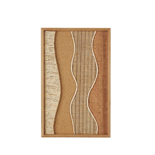 15" x 23" Handmade Brown Wood Abstract Wall Décor with Dimensional Wavy Design